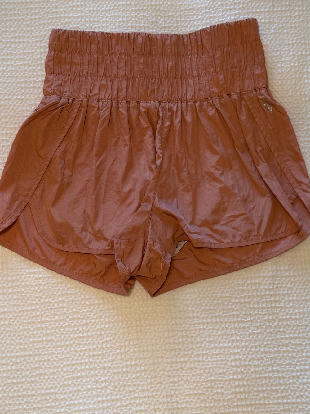 FP Movement by Free People | Smocked High-Rise Athletic Shorts in Rust | Size=L